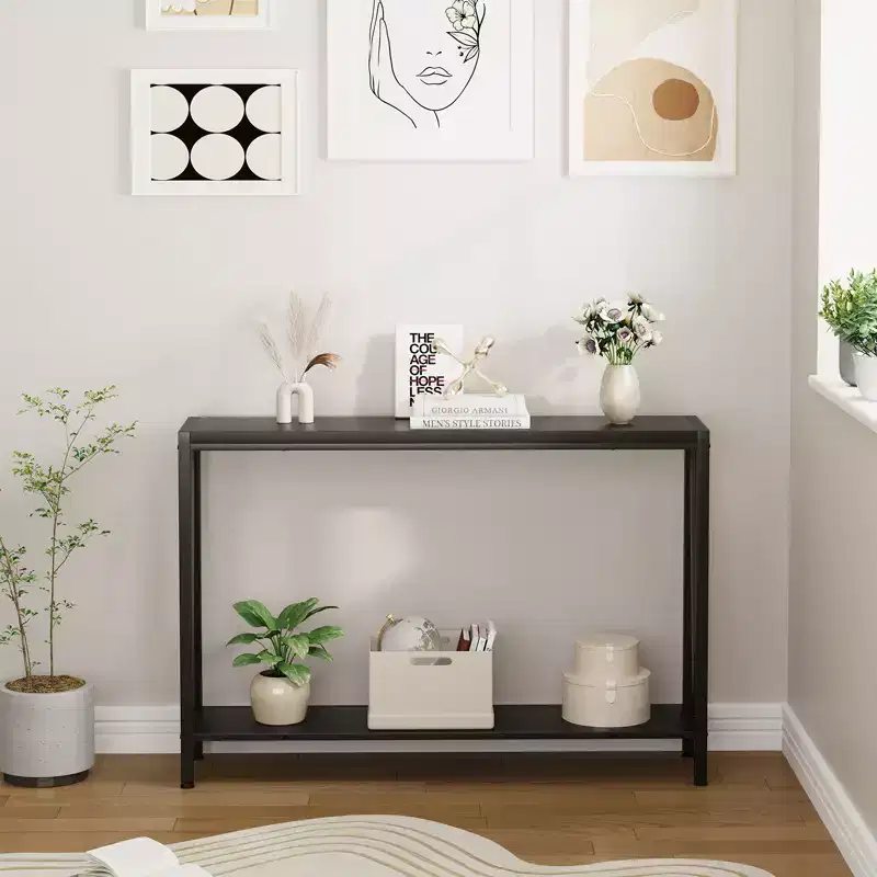 Console Table - Entryway Table with Storage, Industrial Sofa Table with V Design, 2-Tier Narrow Design for Entryway, Living Room, Hallway, Foyer