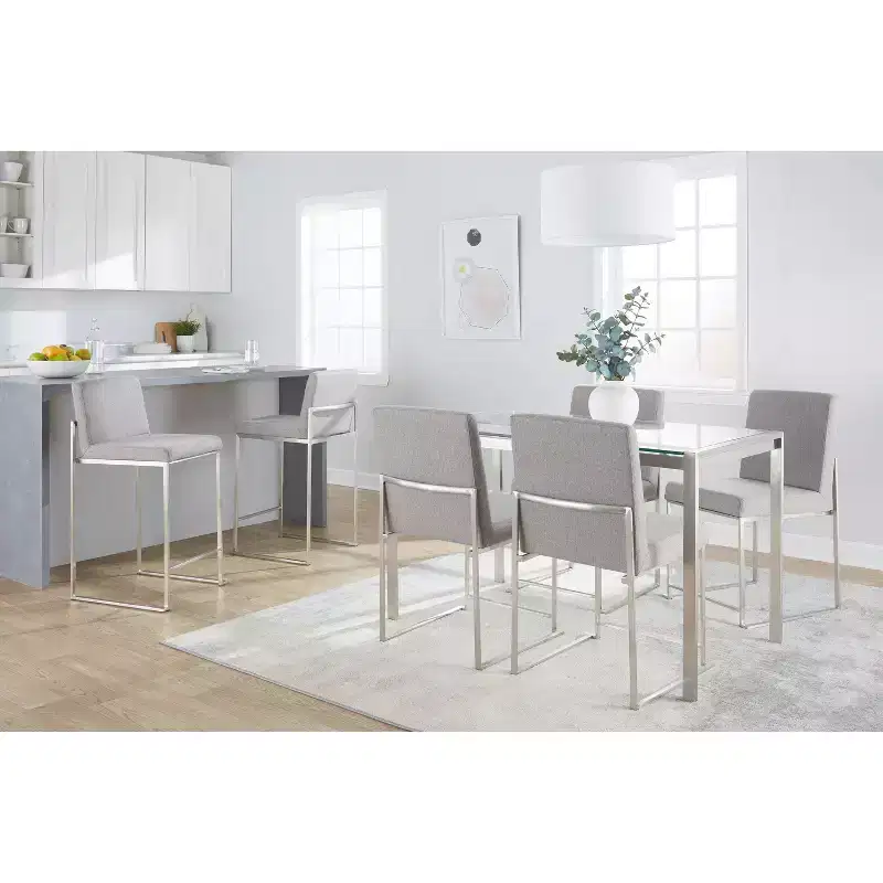 LumiSource Set of 3 Fuji High Back Counter Height Barstools Stainless Steel/Gray