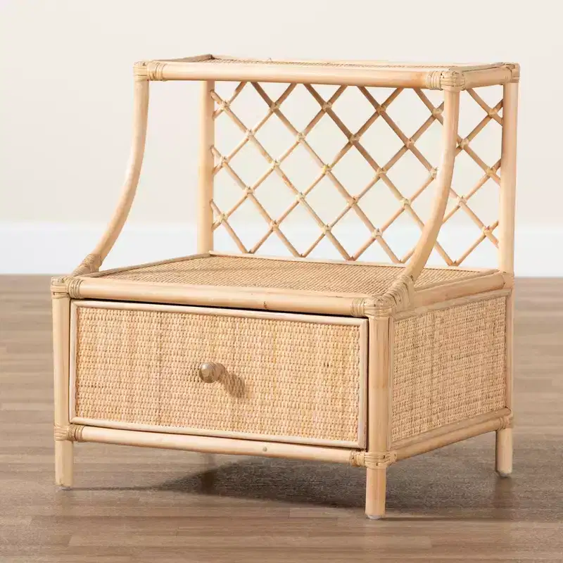 bali & pari Lalo Modern Bohemian Natural Brown Rattan 1-Drawer Nightstand