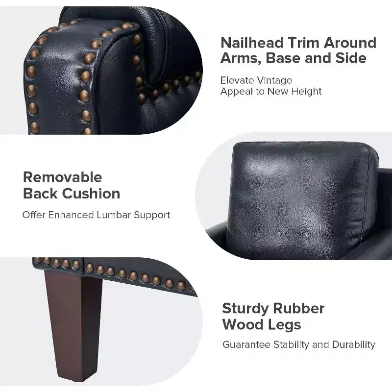 Hellmuth Genuine Leather Armchair with Removable Cushion and Nailhead Trims | HULALA HOME