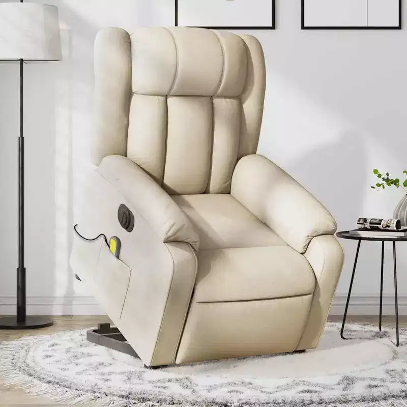 vidaXL Electric Power Lift Massage Recliner Chair-Cream Fabric, Motorized Adjustments, Vibration Massage, Sturdy, Comfort Design for Elderly