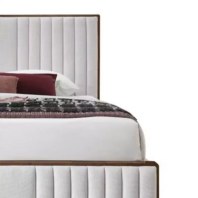 87.4" Eastern King Bed Kaleea Bed Light Gray Chenille Walnut Finish - Acme Furniture