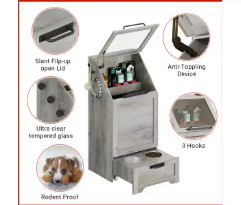 MDF, PB & Iron Flip-top Dog Food Storage Cabinet,