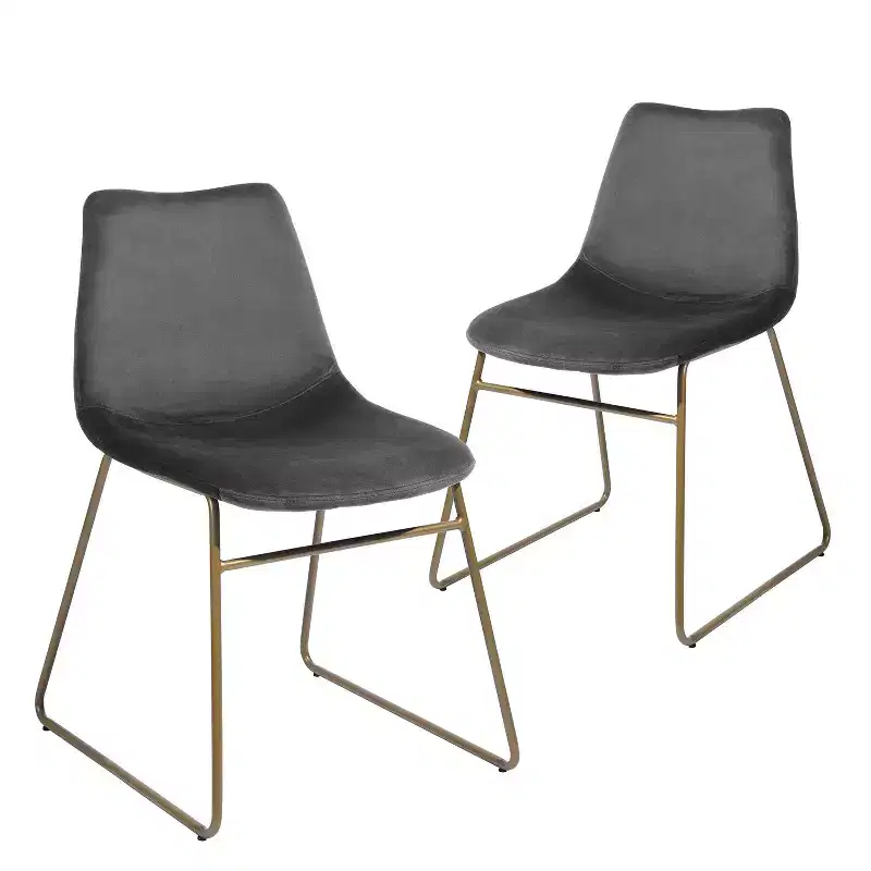 Homy Casa Velvet Upholstered Dining Chairs with Gold Metal Legs, Modern Accent Side Chairs for Dining Room & Living Space, Set of 2, Grey