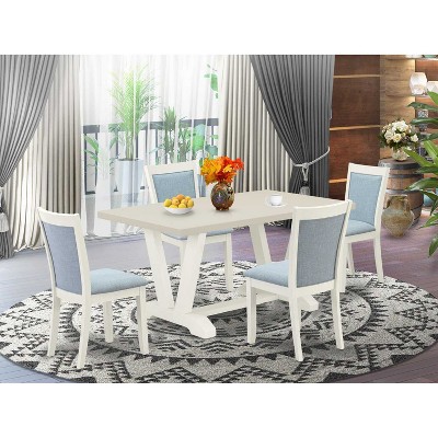 HomeStock 5-Piece Wire Brushed Linen White Finish Solid Wood Top Dining Table with 4 Upholstered Chairs