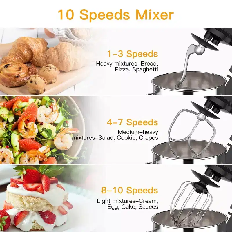 Stand Mixer 6.7 QT 660W - 10 Speed Tilt-Head Food Mixer with Dough Hook/Wire Whip/Beater, 7.5 QT Bowl for Baking Cakes/Cookies/Bread