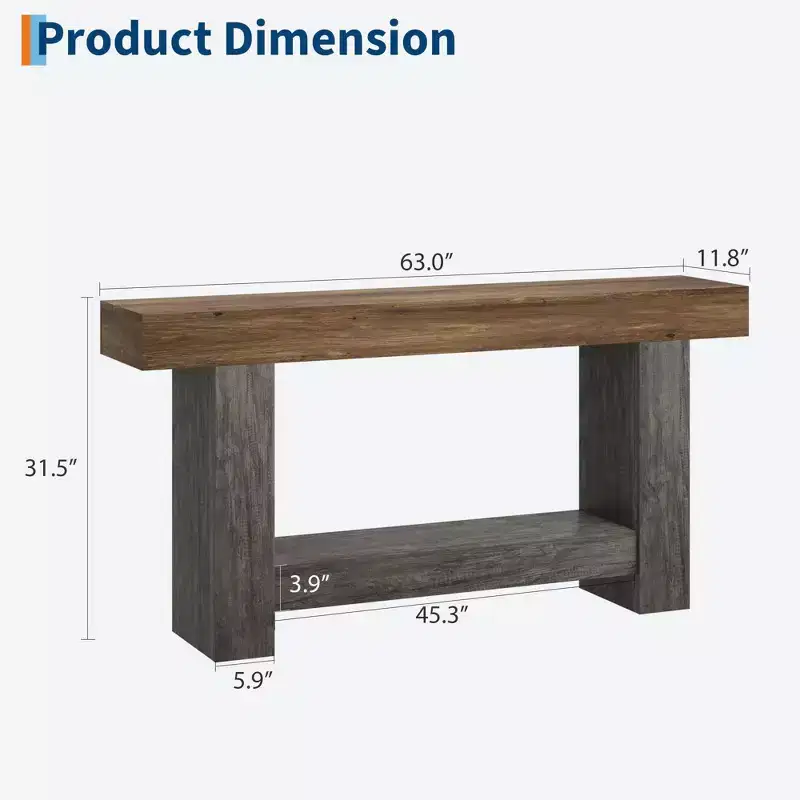 Entryway Console Table, Farmhouse 2-Tier Entryway Table, Long Sofa Accent Table Behind Couch Table