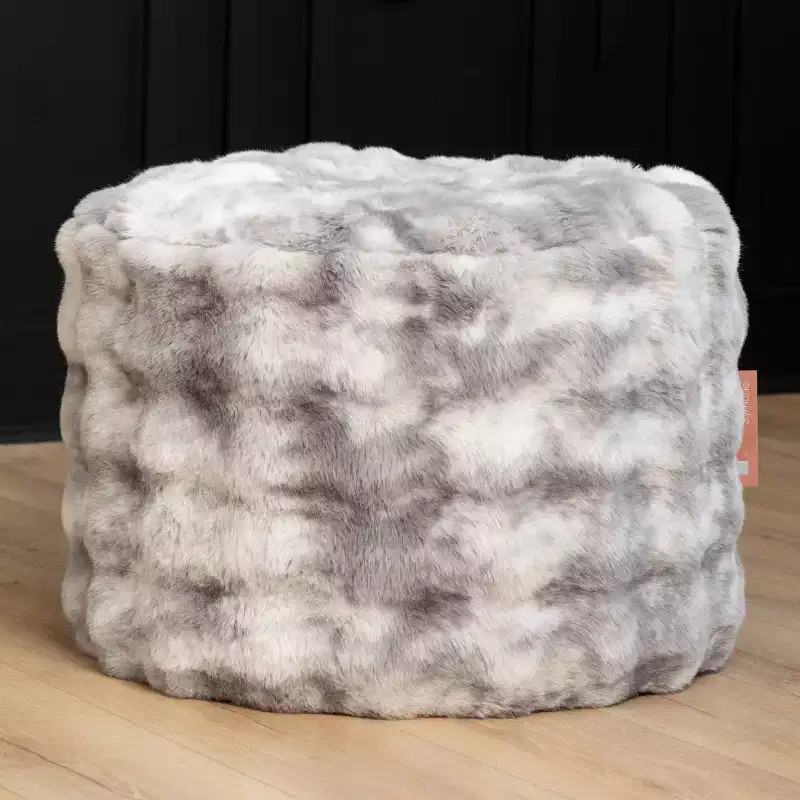Raven Round Ottoman Accent Pouf by Raven-Symon Home - Faux Fur