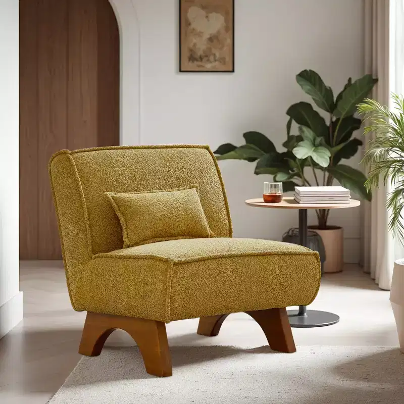 Art Leon Fabric Upholstered Accent Slipper Chair with Removable Pillow and Wood Legs