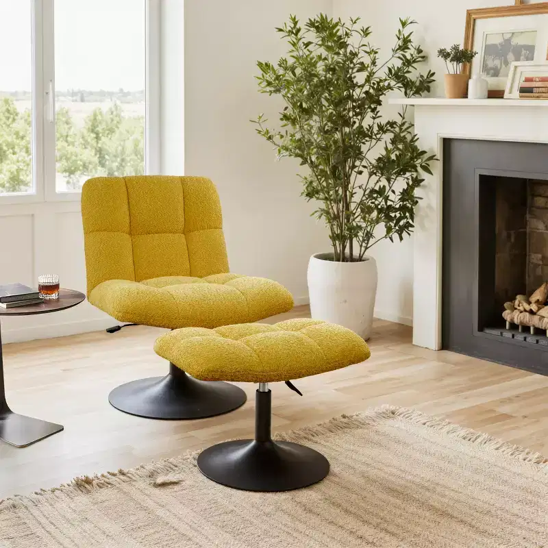 Art Leon Leisure Linen Fabric Swivel Accent Chair with Ottoman, Wood and Metal Frame