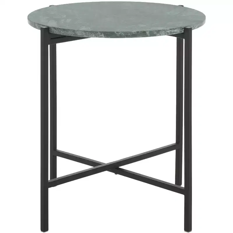 Evrynne Round Accent Table - ACC4608A - Green Marble/Black - Safavieh