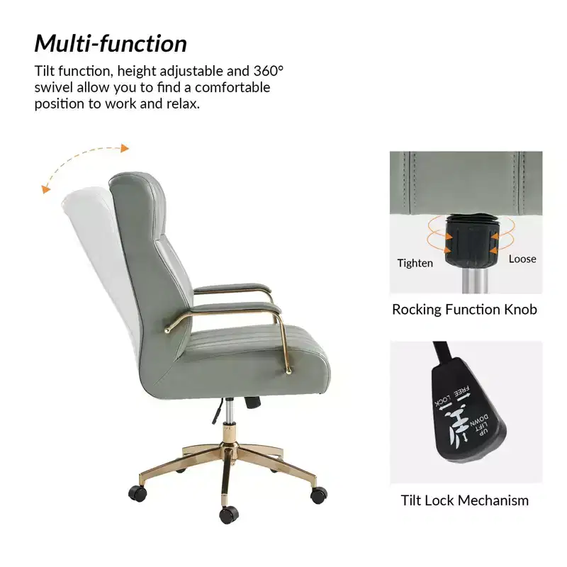 Siivio Modern Leather Swivel Tilting Office Chair with Channel Tufted|HULALA??HOME