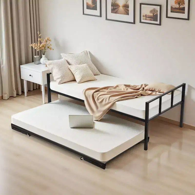 Twin Size Daybed Frame with Pop-Out Trundle, Heavy-Duty Metal, 400 lbs Capacity