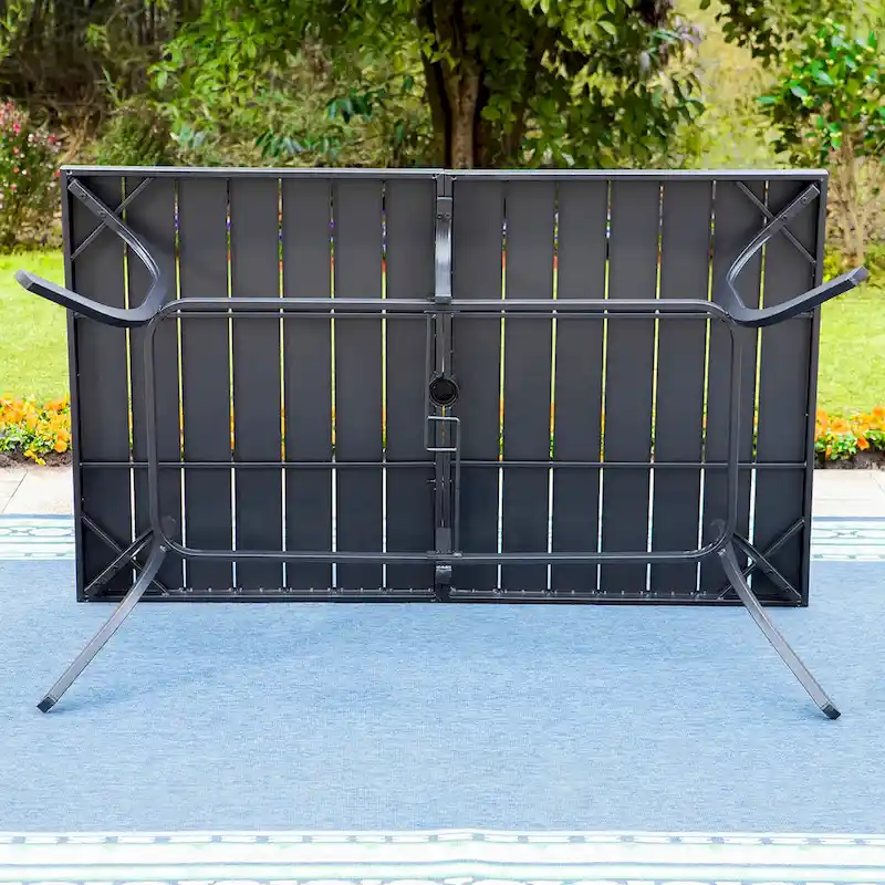 7 Pieces Patio Dining Set, 6 x C Spring Motion Chairs Textilene and 1 Metal Table with 2.6 Umbrella Hole