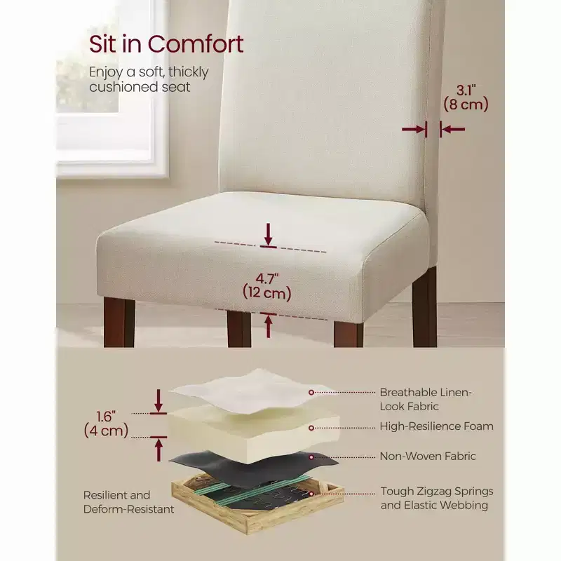 VASAGLE Dining Chairs, Set of 2 Chairs, Parsons Chairs, Thick Seat, Removable Fabric Cover, High Back, 22.8 x 18.9 x 39.4 Inches