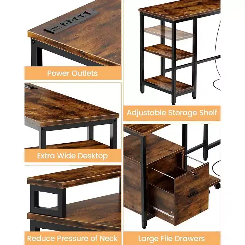 67 L Shaped Computer Desk with Power Outlet