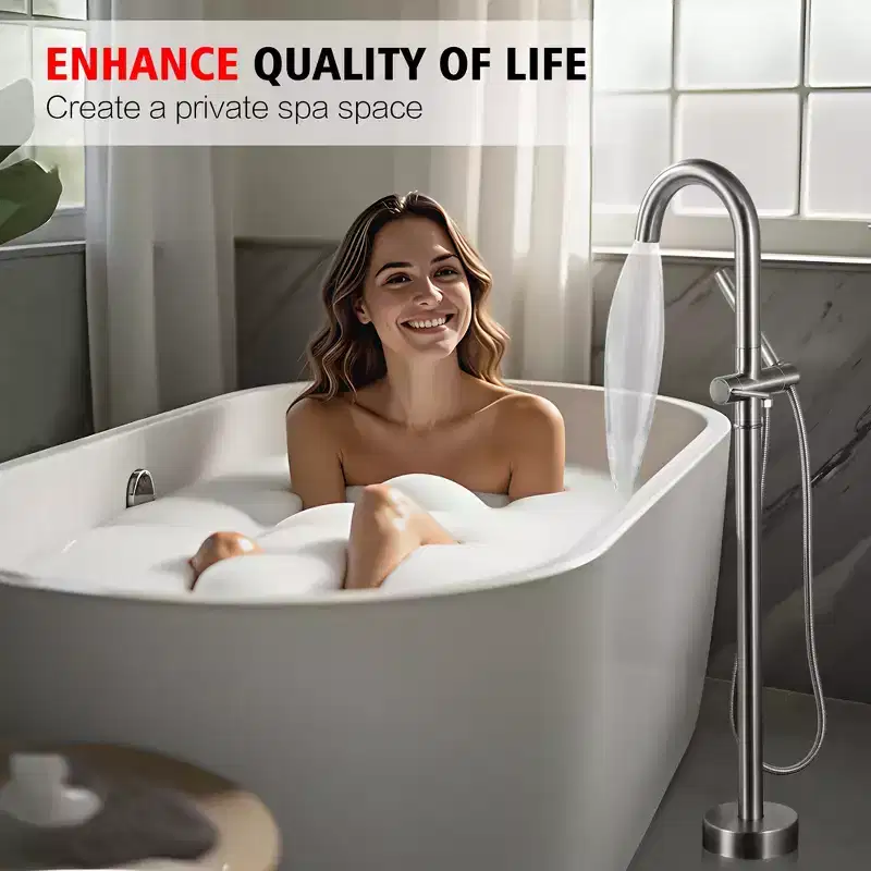Sumerain Floor Mounted Tub Filler Faucet, Brushed Nickel Freestanding Bathtub Faucet with High Flow
