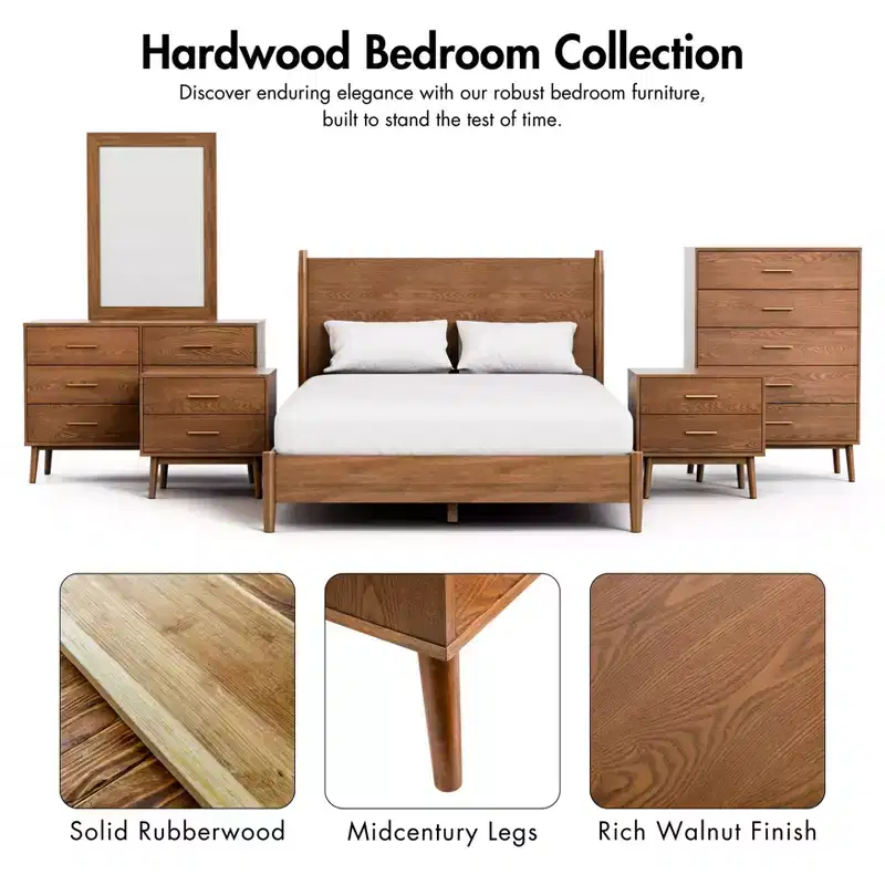 HOMES: Inside + Out Riverstone Mid-Century Modern 2 Drawer Nightstand Walnut