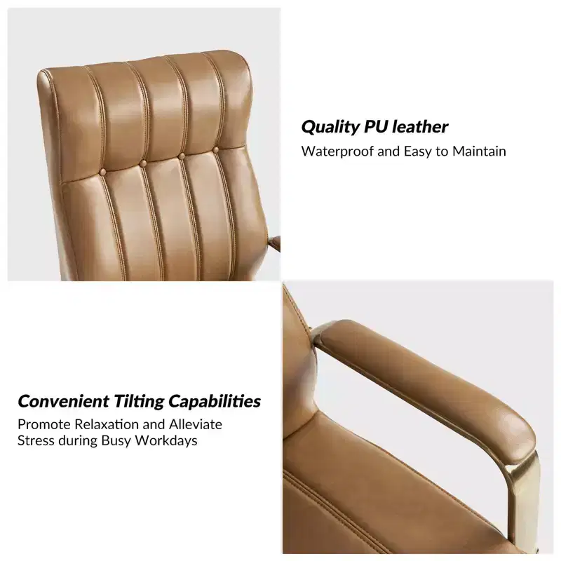 Siivio Modern Leather Swivel Tilting Office Chair with Channel Tufted|HULALA??HOME