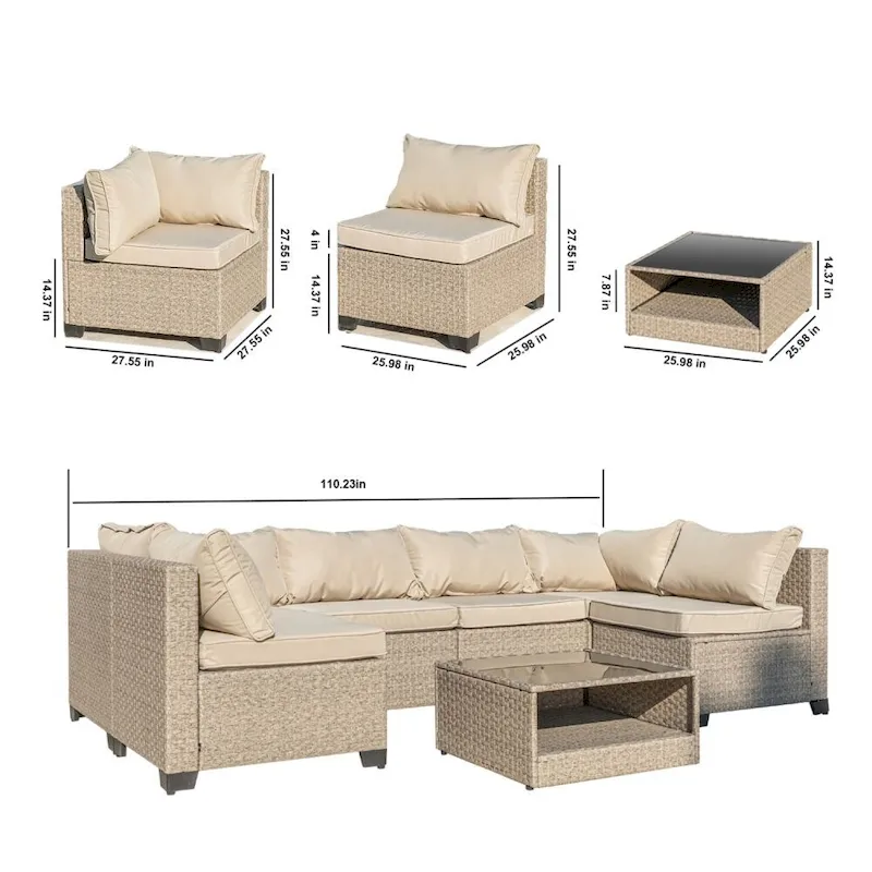 7-Piece Patio Sectional Sofa with Water Resistant Thick Cushions