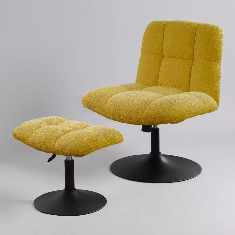 Art Leon Leisure Linen Fabric Swivel Accent Chair with Ottoman, Wood and Metal Frame