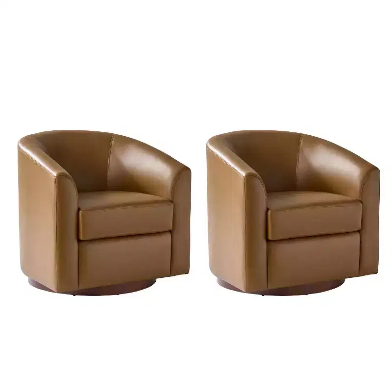 Set of 2 Jessie 30.5 Wide Modern Swivel Barrel Faux Leather Chair with Solid Wood Base|ART OF LIVING DESIGNS