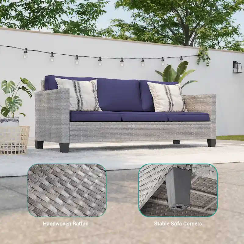 LIVOOSUN 8Pcs Patio Rocking Swivel Chair Sectional Brown Wicker Ottoman Sofa Set