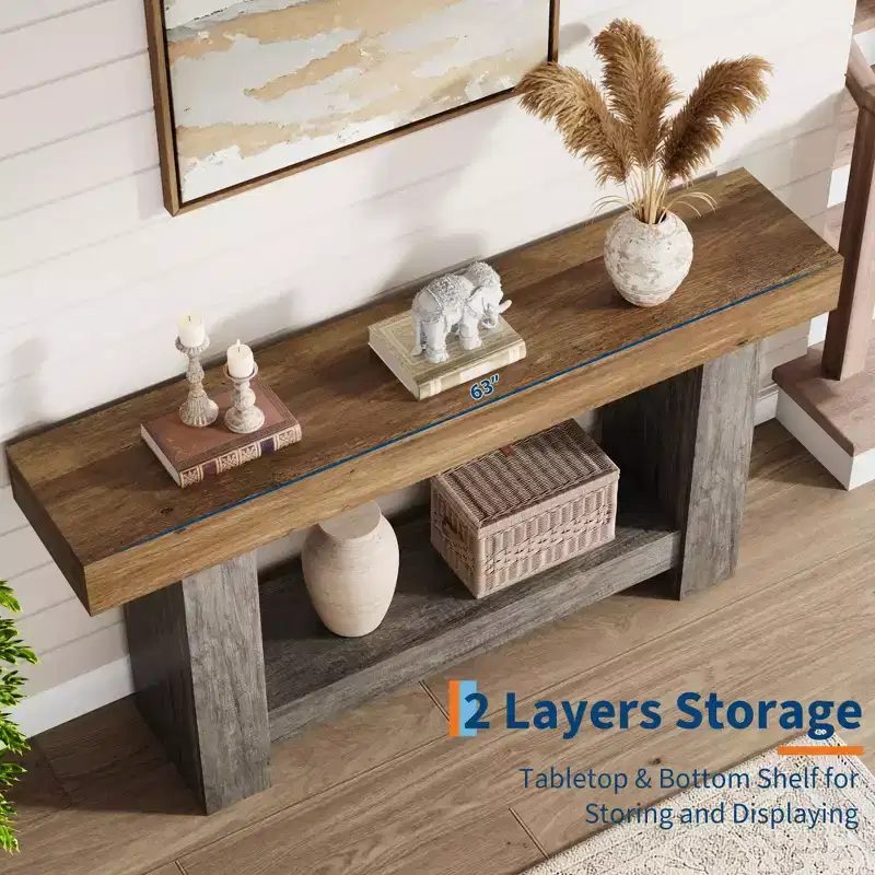 Entryway Console Table, Farmhouse 2-Tier Entryway Table, Long Sofa Accent Table Behind Couch Table