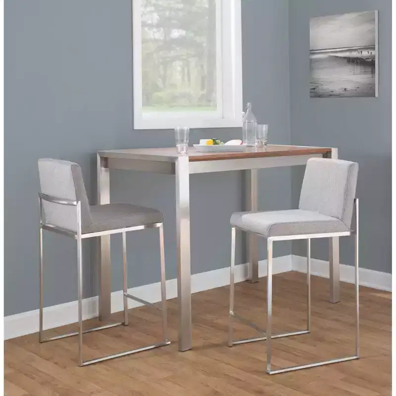 LumiSource Set of 3 Fuji High Back Counter Height Barstools Stainless Steel/Gray