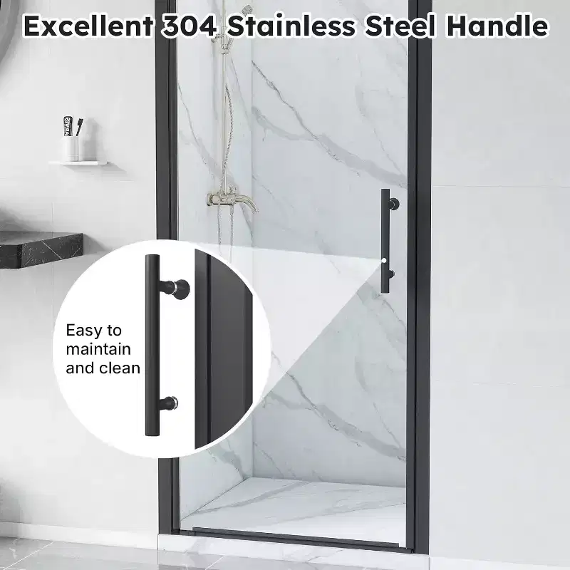 Zevemomo Adjustable 34-35.5 W x 75 H Semi-Frameless Pivot Shower Door, 1/4 (6mm) Clear Tempered Glass Shower Door, Pivot Swing Shower Glass Door