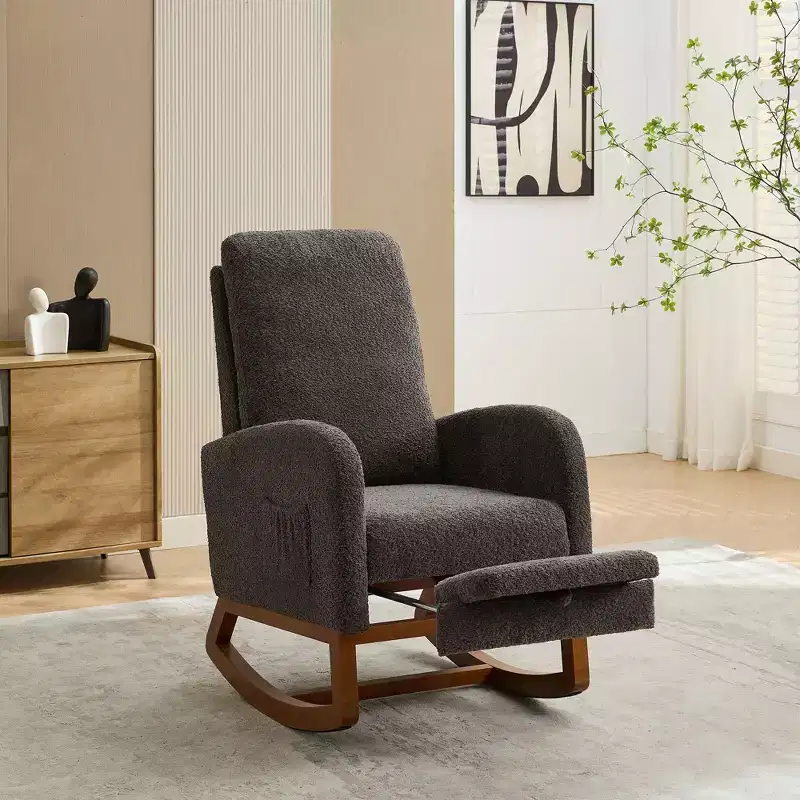 Rocking Accent Chair with High Back, Side Pocket & Retractable Footrest