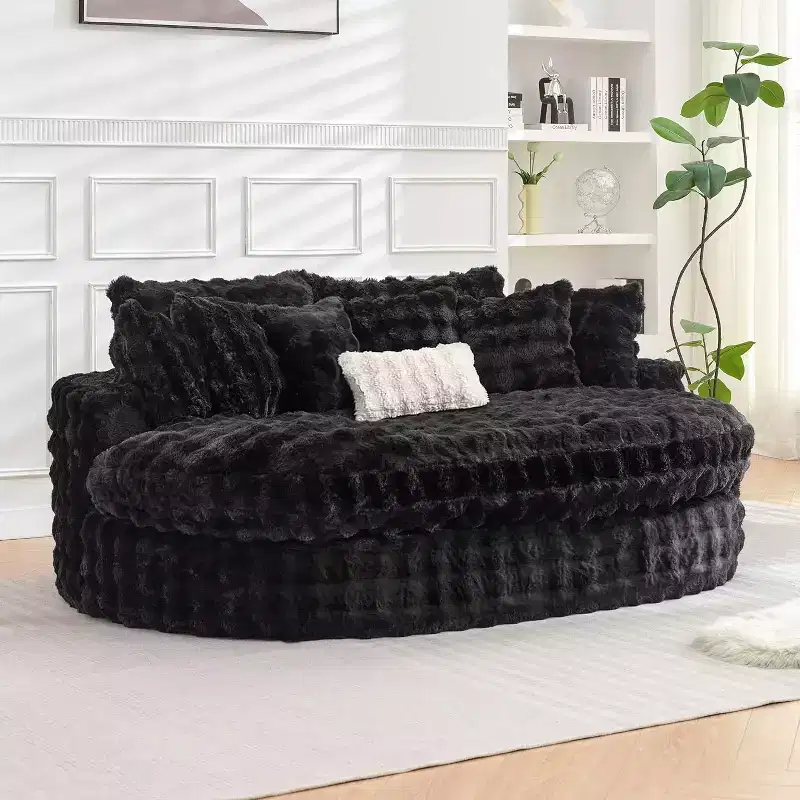TYBOATLE 83 Oversized Round Sofa, Soft Cushion Sofa Bed with 6 Pillows, Round Chaise Lounge Chair for Bedroom, Livingroom