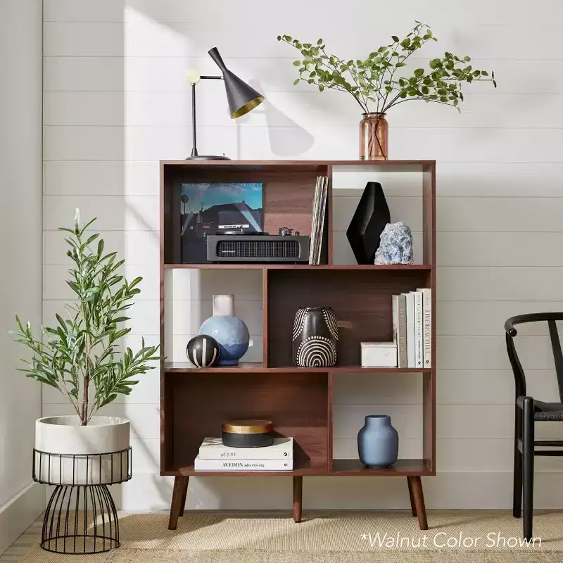 Best Choice Products 3-Tier Mid-Century Modern Wooden Bookcase w/ Removable Back Panels, Offset Pine Legs