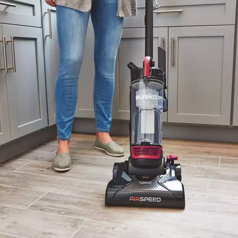 Eureka AirSpeed Compact Upright Vacuum: Bagless, Washable Foam Filter, 10.5" Cleaning Path, 18' Cord, 2.7L Capacity, Red