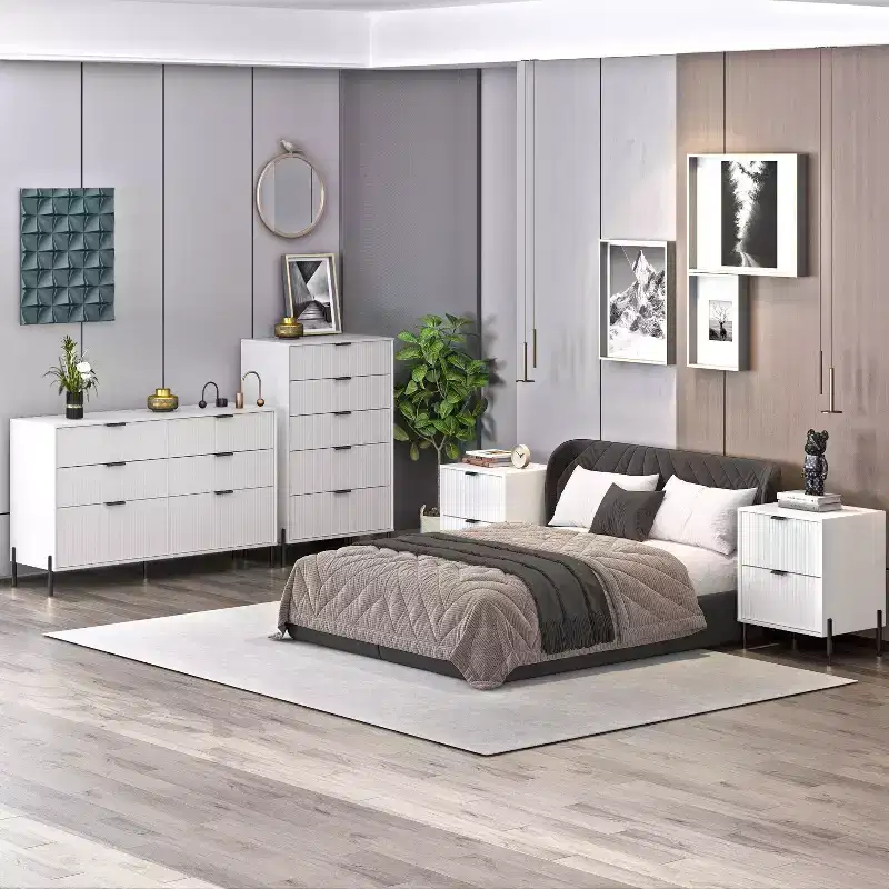 Festivo 4pc Modern Elegance Bedremm Chest and 6 Drawer Dresser and 2 Drawer Nightstands Set