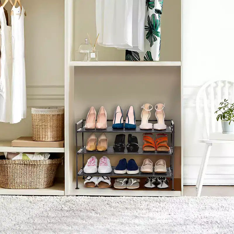 Seville Classics 9-Pair 3-Tier Resin Slat Stackable Shoe Rack