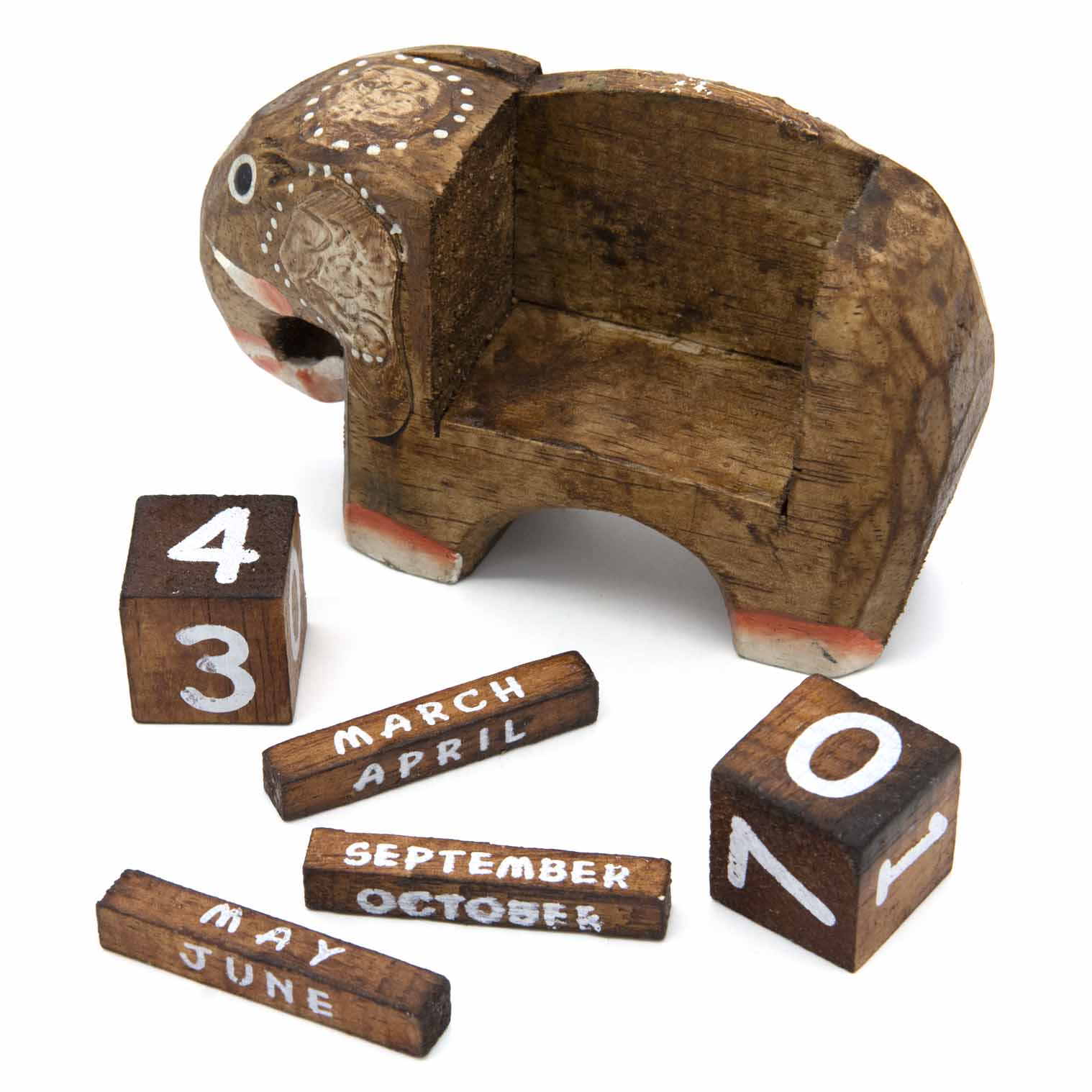 Small Carved Elephant Perpetual Calendar