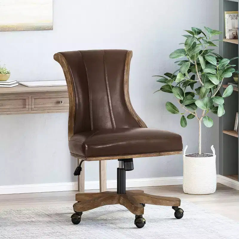 Coulee Contemporary Upholstered Roll Back Swivel Office Chair Dark Brown/Natural - Christopher Knight Home: Ergonomic, Adjustable Height