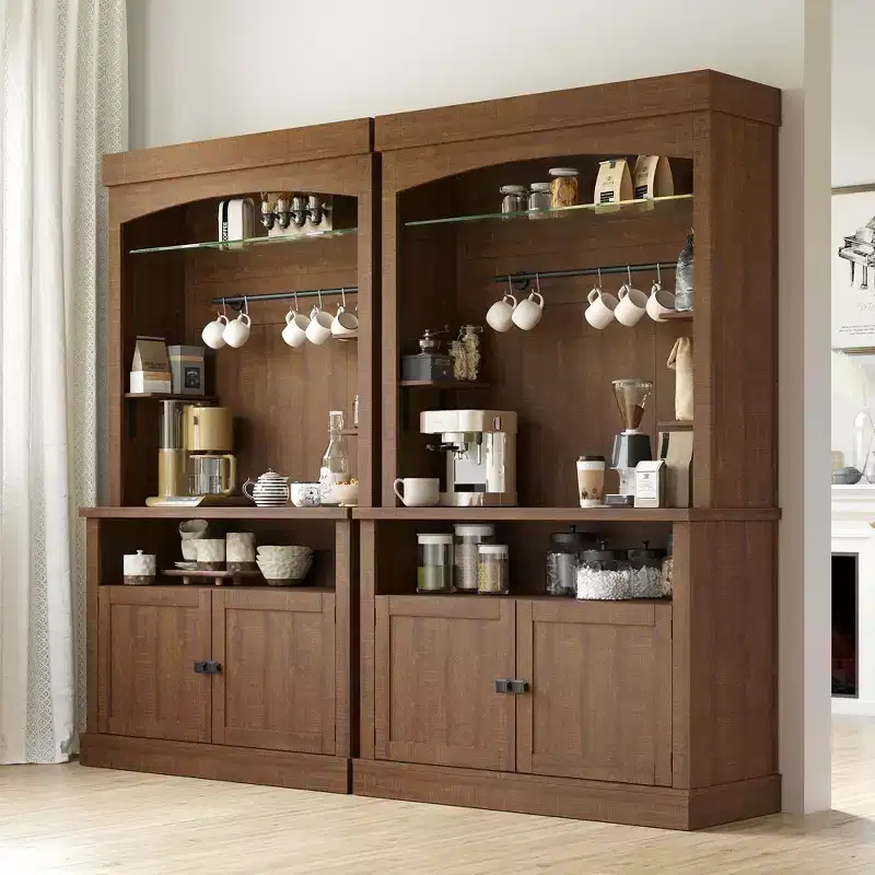 Coffee Bar Cabinet with LED Lights 72 in Tall Buffet Cabinet with Storage