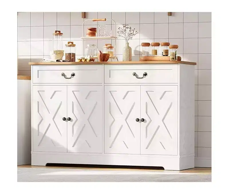 57'' Modern Farmhouse Sideboard Buffet Cabinet with 2 Drawers & Adjustable Shelves, Dining Room Coffee Bar Organizer for Living Room