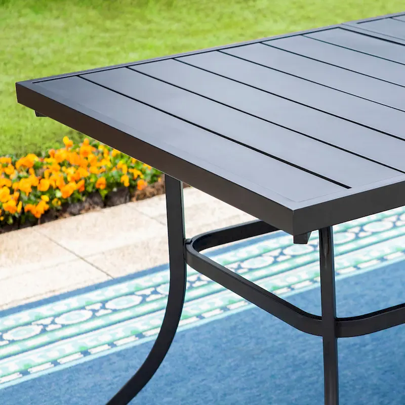 7 Pieces Patio Dining Set, 6 x C Spring Motion Chairs Textilene and 1 Metal Table with 2.6 Umbrella Hole