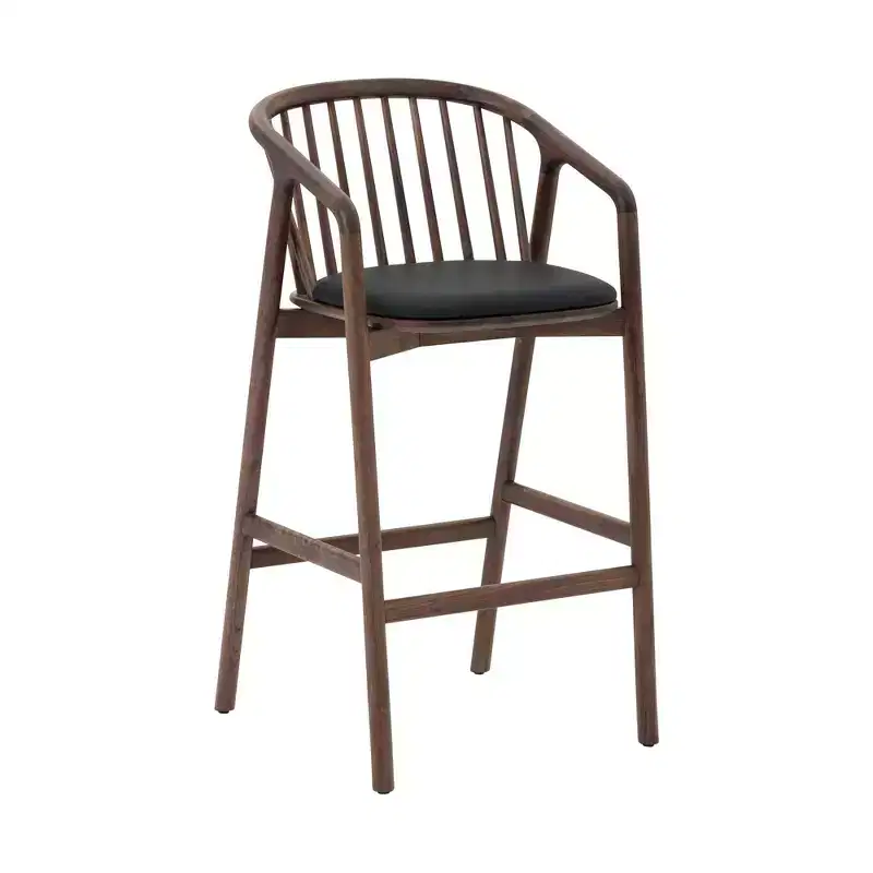 Armen Living Echo Wood and Faux Leather Barstool