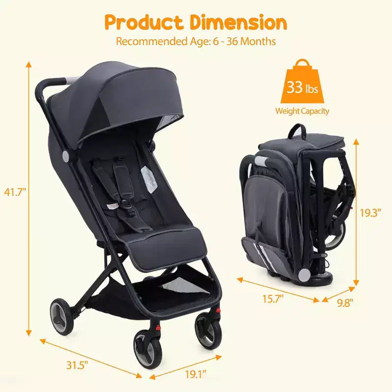 Compact Triple-Fold Baby Stroller with Canopy