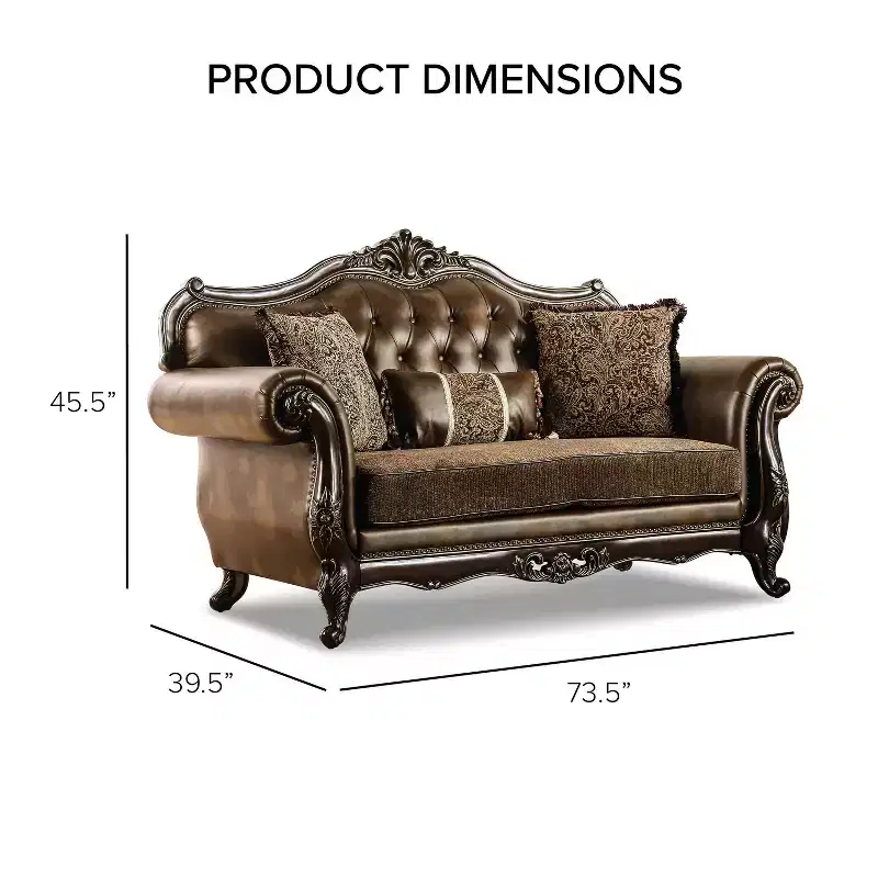 HOMES: Inside + Out Frazer 73" Loveseat Traditional with Nailhead Trim Brown