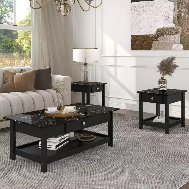 3pc Minsay Transitional Faux Marble Top Storage Coffee Table and End Table Set - HOMES: Inside + Out