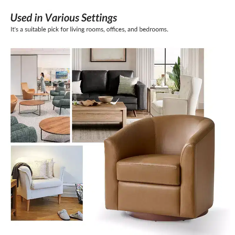 Set of 2 Jessie 30.5 Wide Modern Swivel Barrel Faux Leather Chair with Solid Wood Base|ART OF LIVING DESIGNS