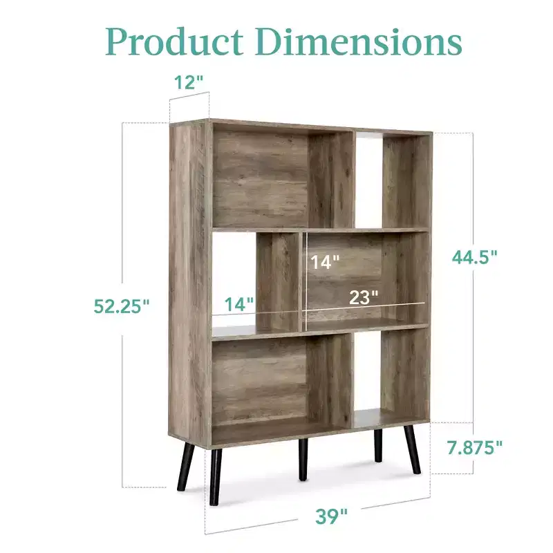 Best Choice Products 3-Tier Mid-Century Modern Wooden Bookcase w/ Removable Back Panels, Offset Pine Legs