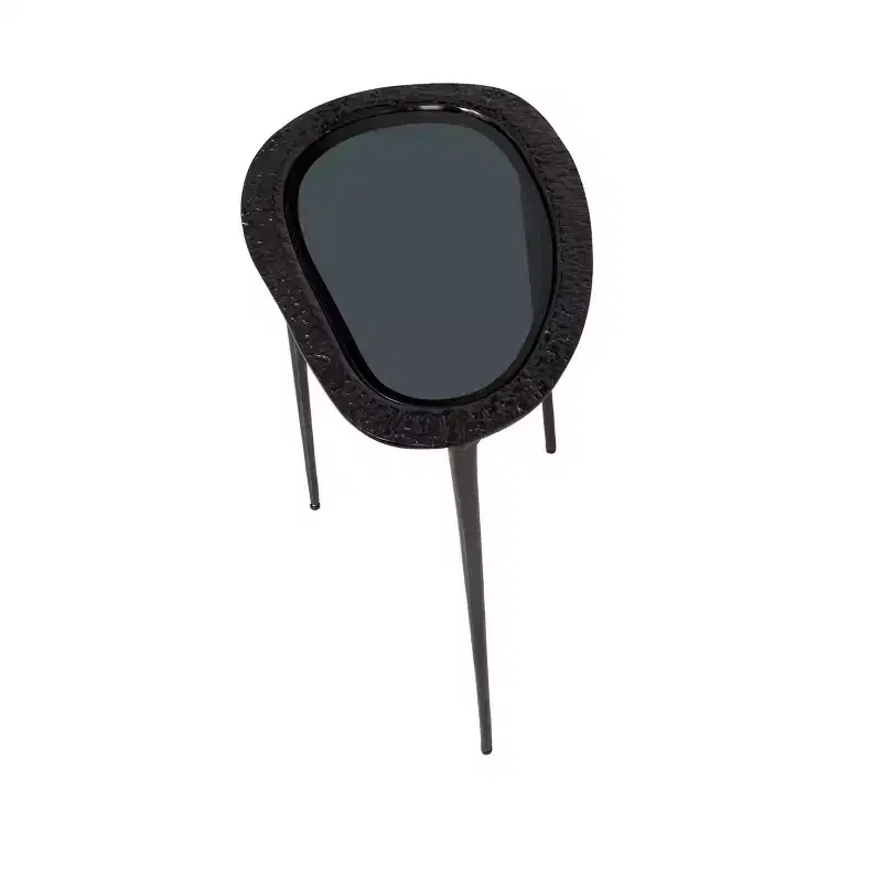 Olivia & May Aluminum Abstract Oval Shaped End Table with Shaded Glass Top Black