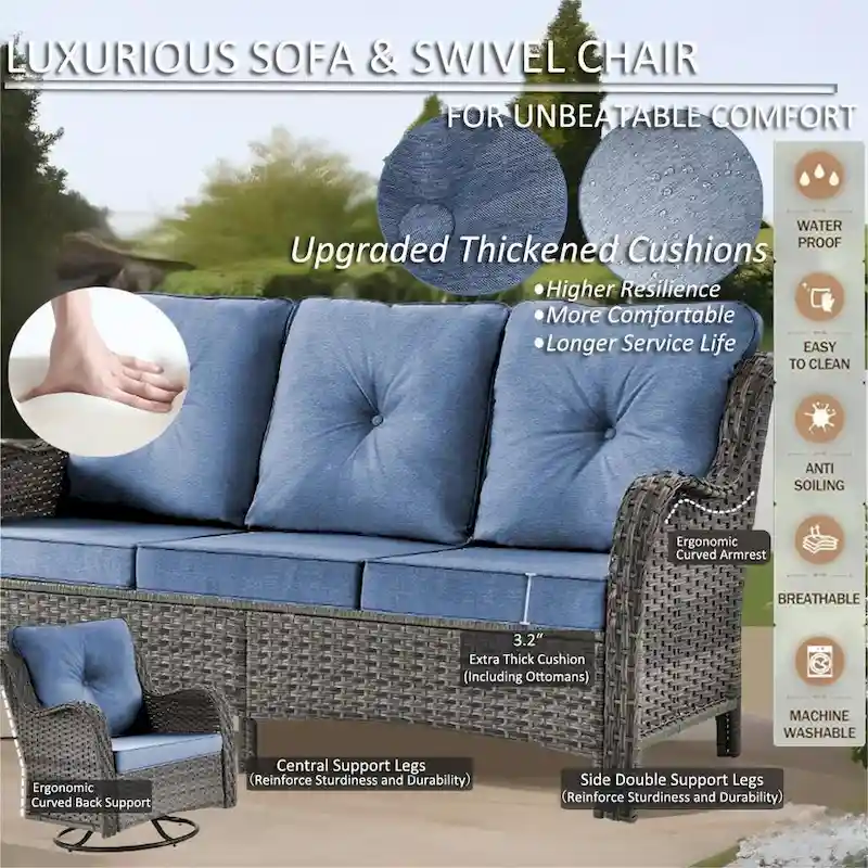 Patio Furniture-11 Piece Wicker Patio Furniture Set with Swivel Chairs