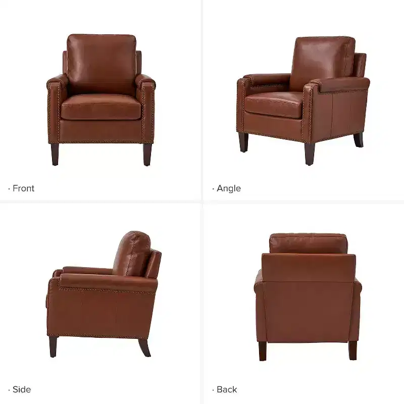 Hellmuth Genuine Leather Armchair with Removable Cushion and Nailhead Trims | HULALA HOME